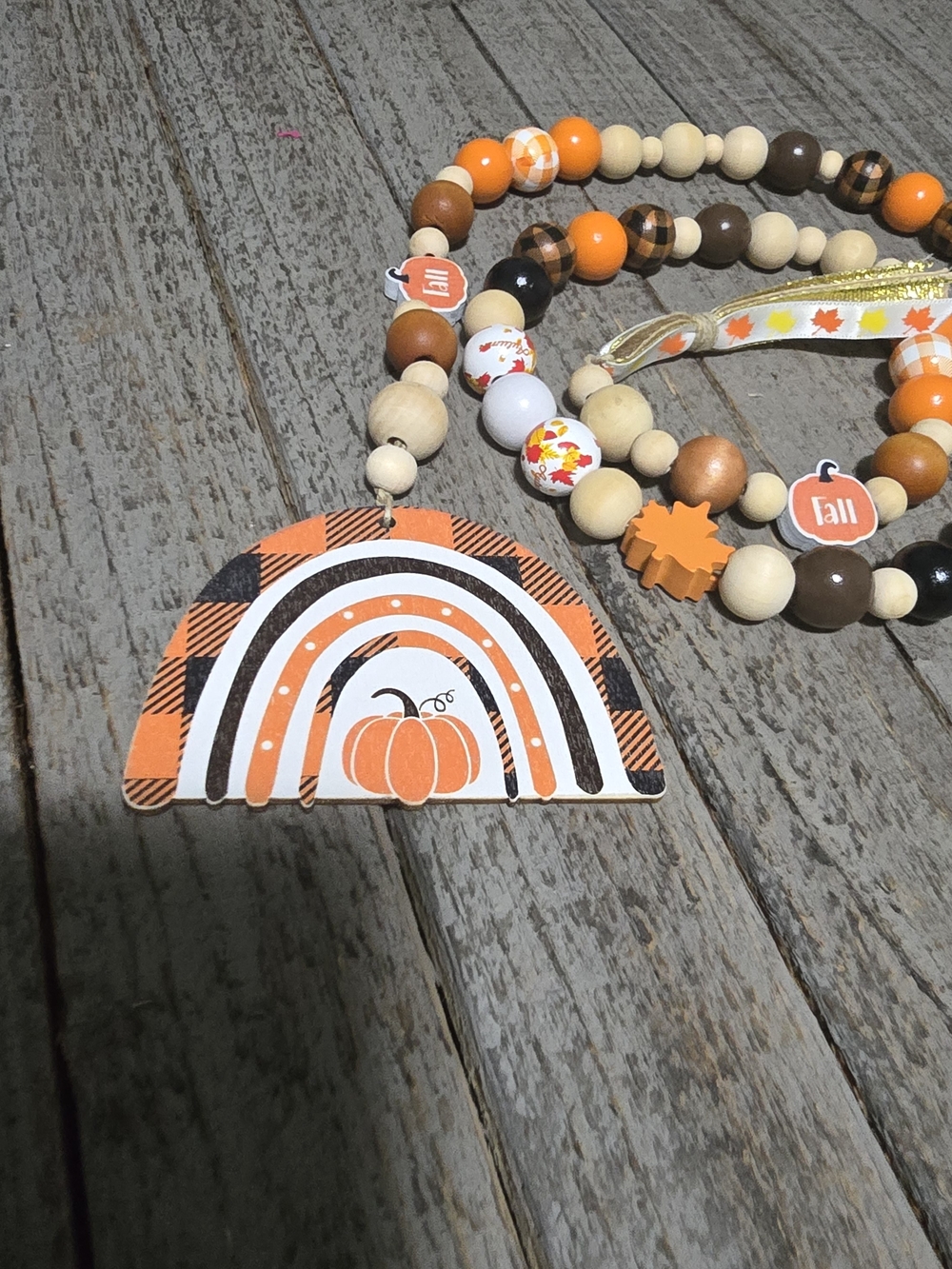 Fall Pumpkin Wood Beaded Garland - Orange 39.5 Inches Long